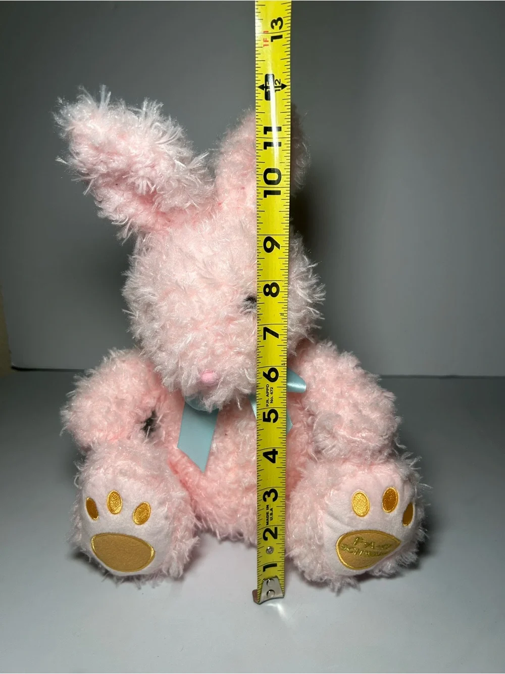 FAO Schwarz Pink Bunny Plush Rabbit Blue Ribbon Bow Stuffed Animal Toy